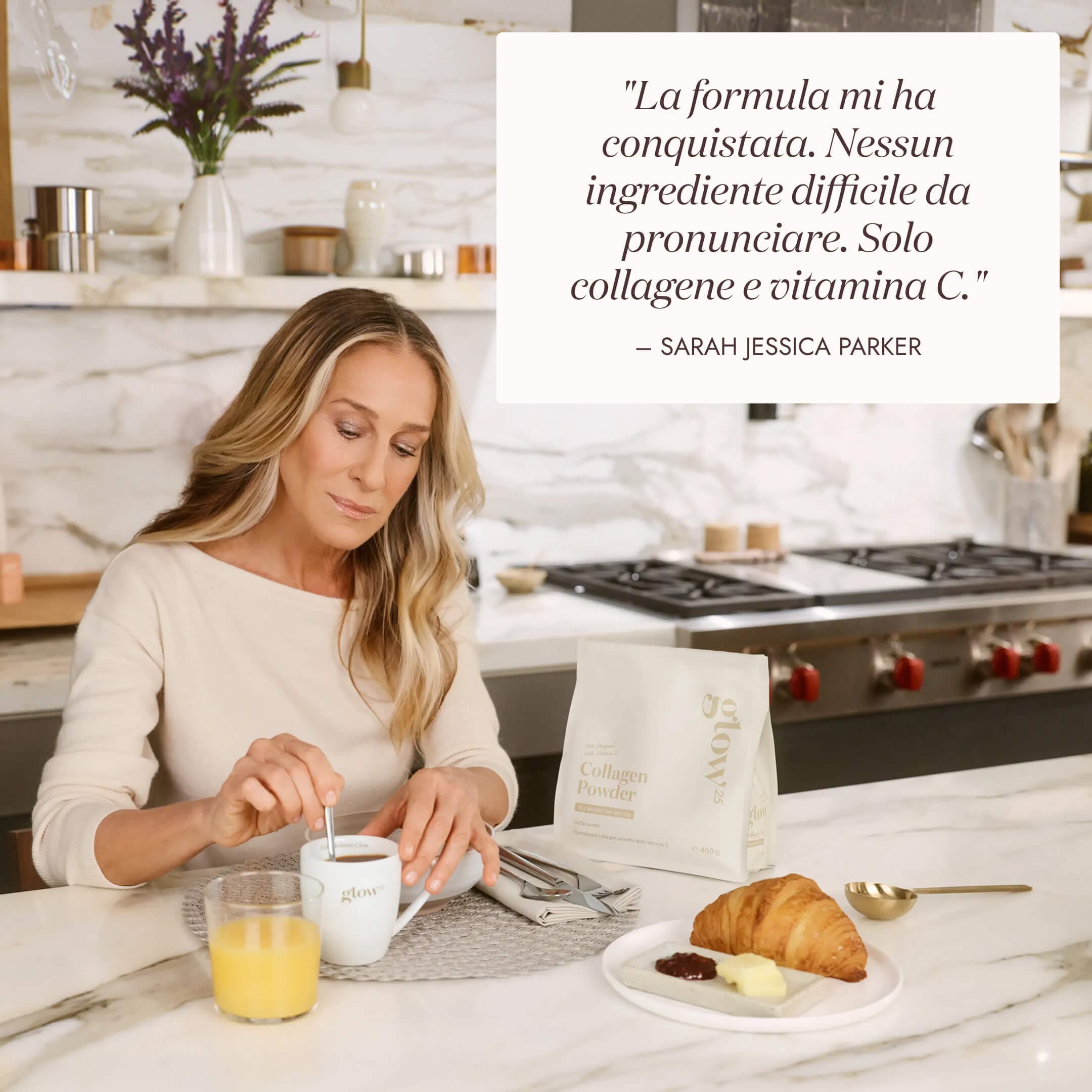 Glow25 Collagen met Vitamine C – productverpakking (Italiaanstalige versie)